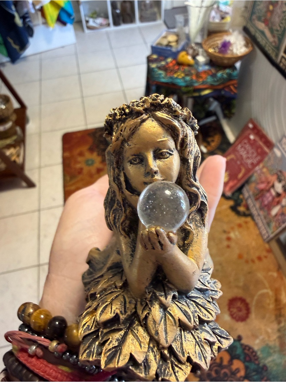 Golden Fairy Figurine Holding Crystal Ball incense burner
